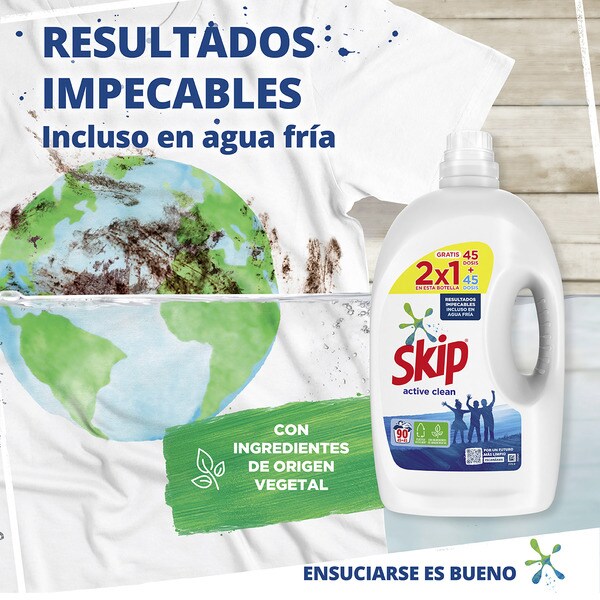 Active Clean detergente máquina líquido botella 90 dosis · SKIP · Supermercado El Corte Inglés