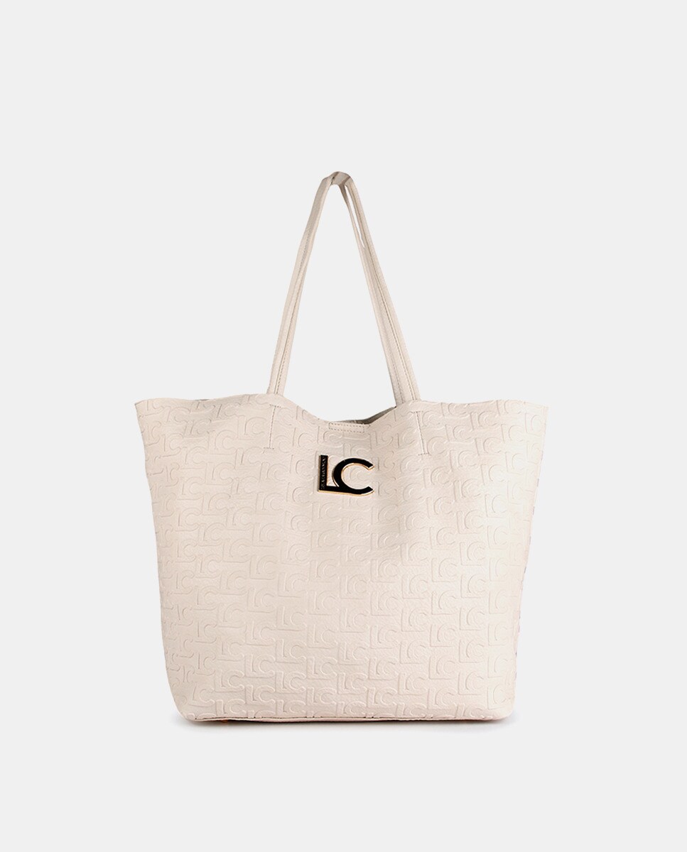 Sac cabas écru avec monogramme gravé