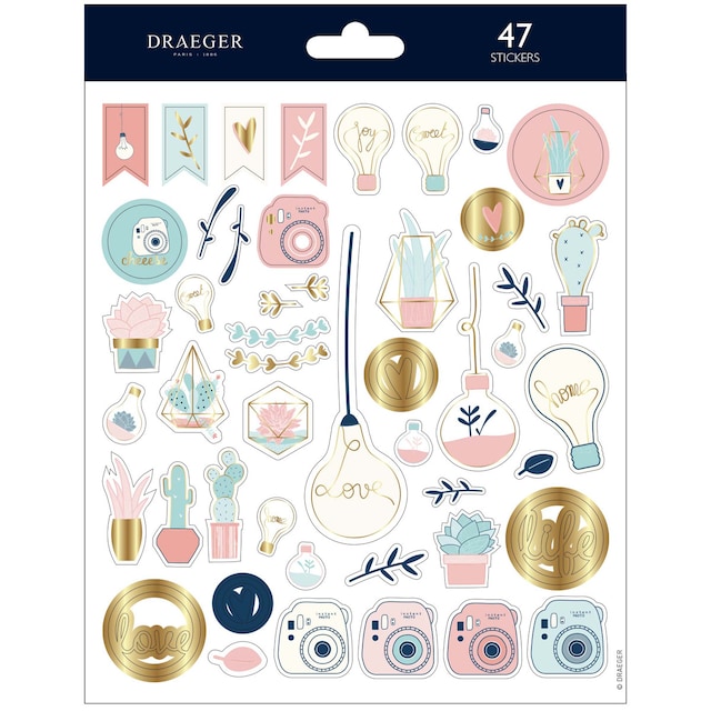 Imagen 0 de Sticker 48 pegatinas pvc y foil bombillas y cámaras Draeger tonos pastel