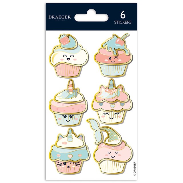 Imagen 0 de Sticker kids 6 pegatinas foam cupcake Draeger tonos pastel