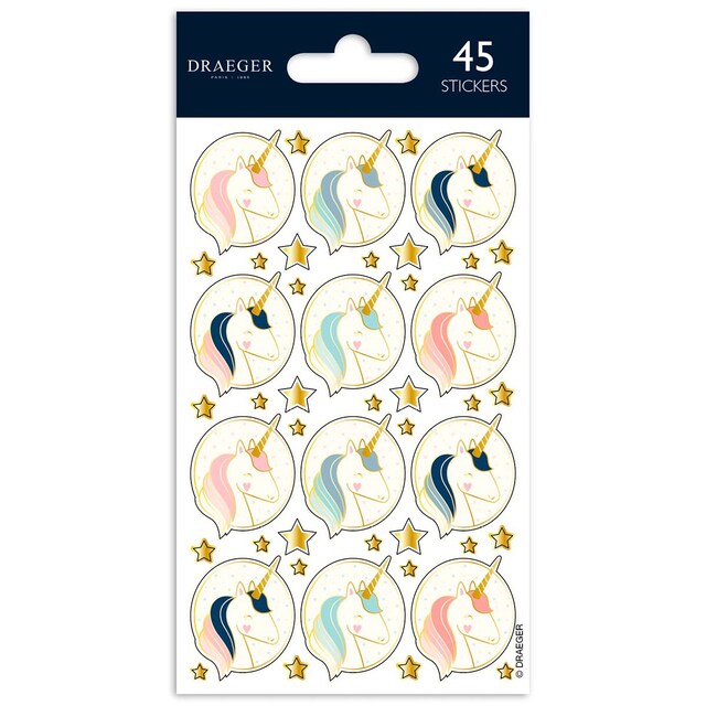 Imagen 0 de Sticker kids 45 pegatinas pvc y foil unicornios Draeger tonos pastel y dorado