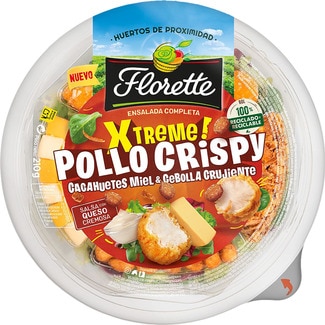 Ensalada Completa xtreme pollo crispy, cacahuetes miel y cebolla crujiente tarrina 210 g - Florette