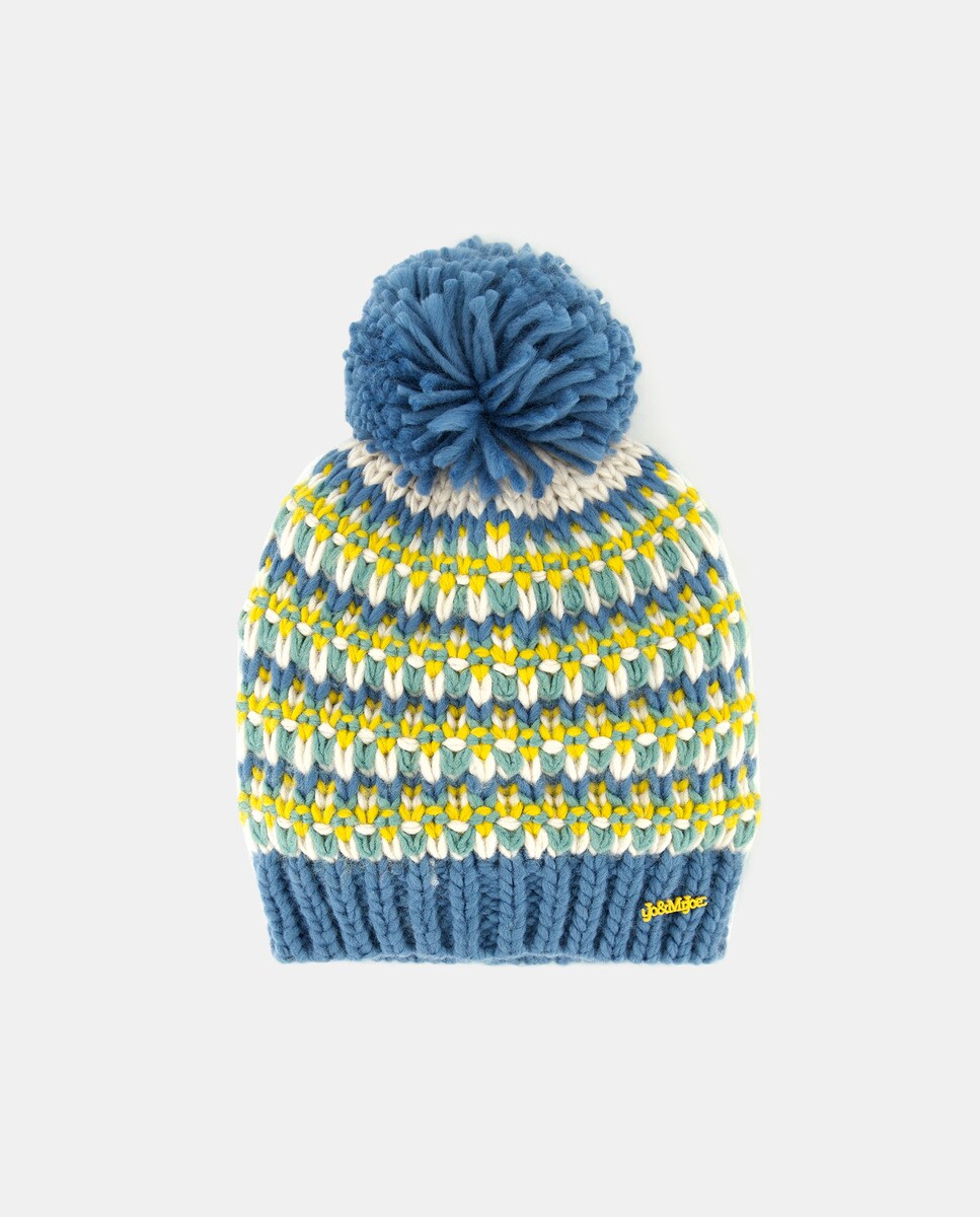 Bonnet en maille à imprimé géométrique et pompon