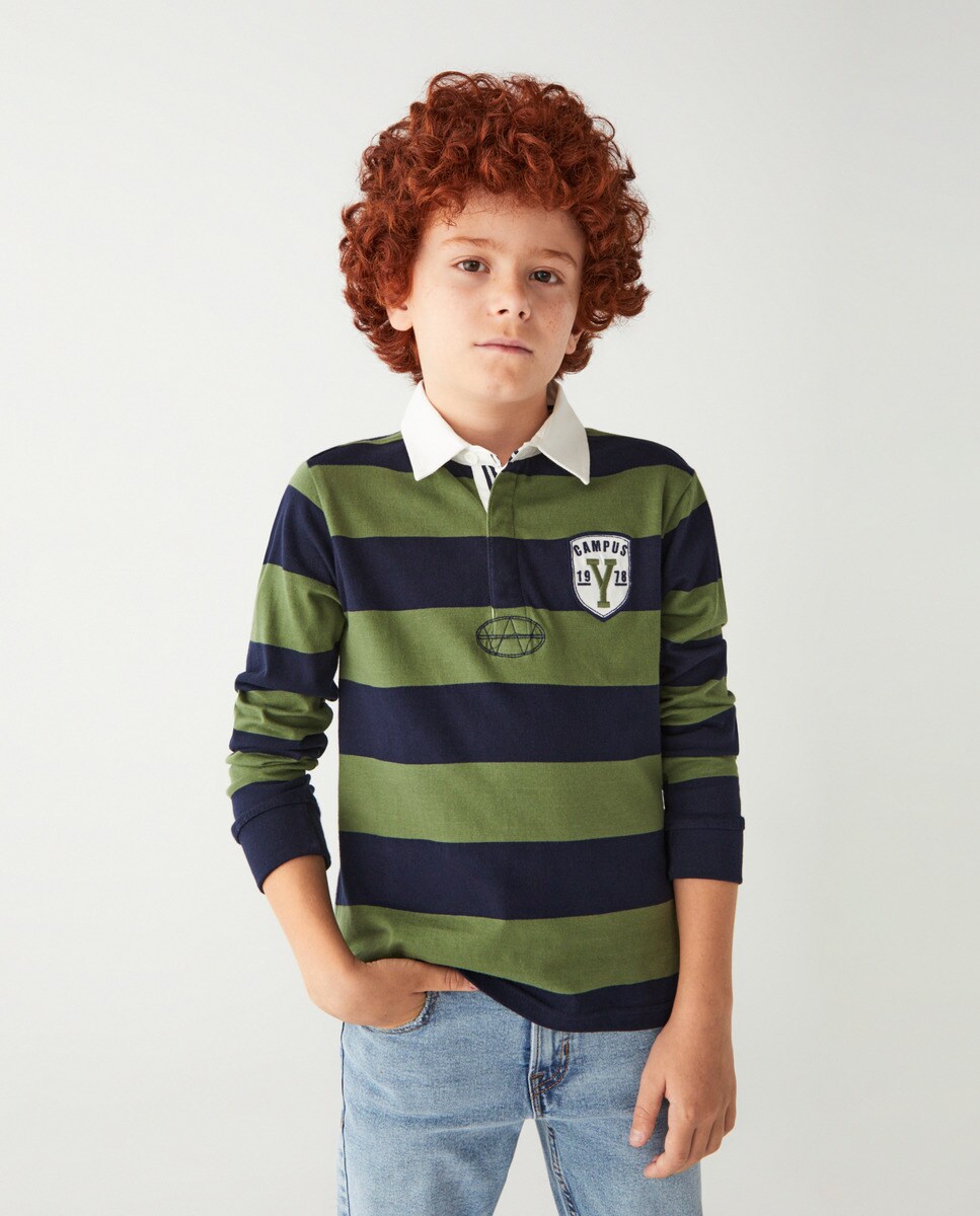 Polo à motif et col contrastant