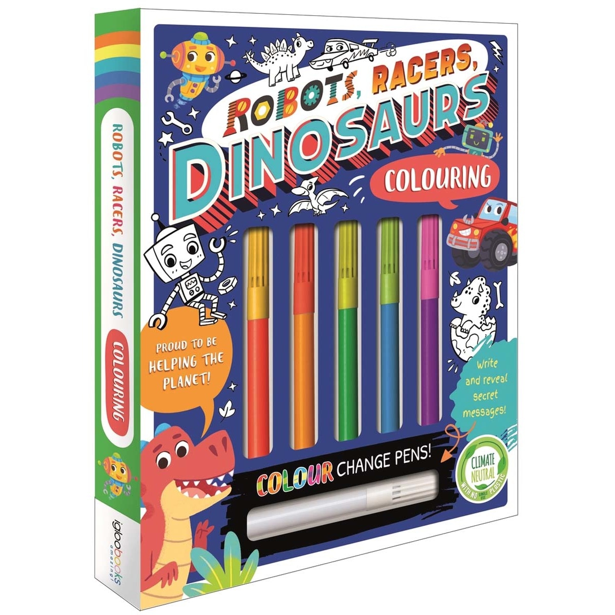 Robots, racers, dinosaurs colouring 1