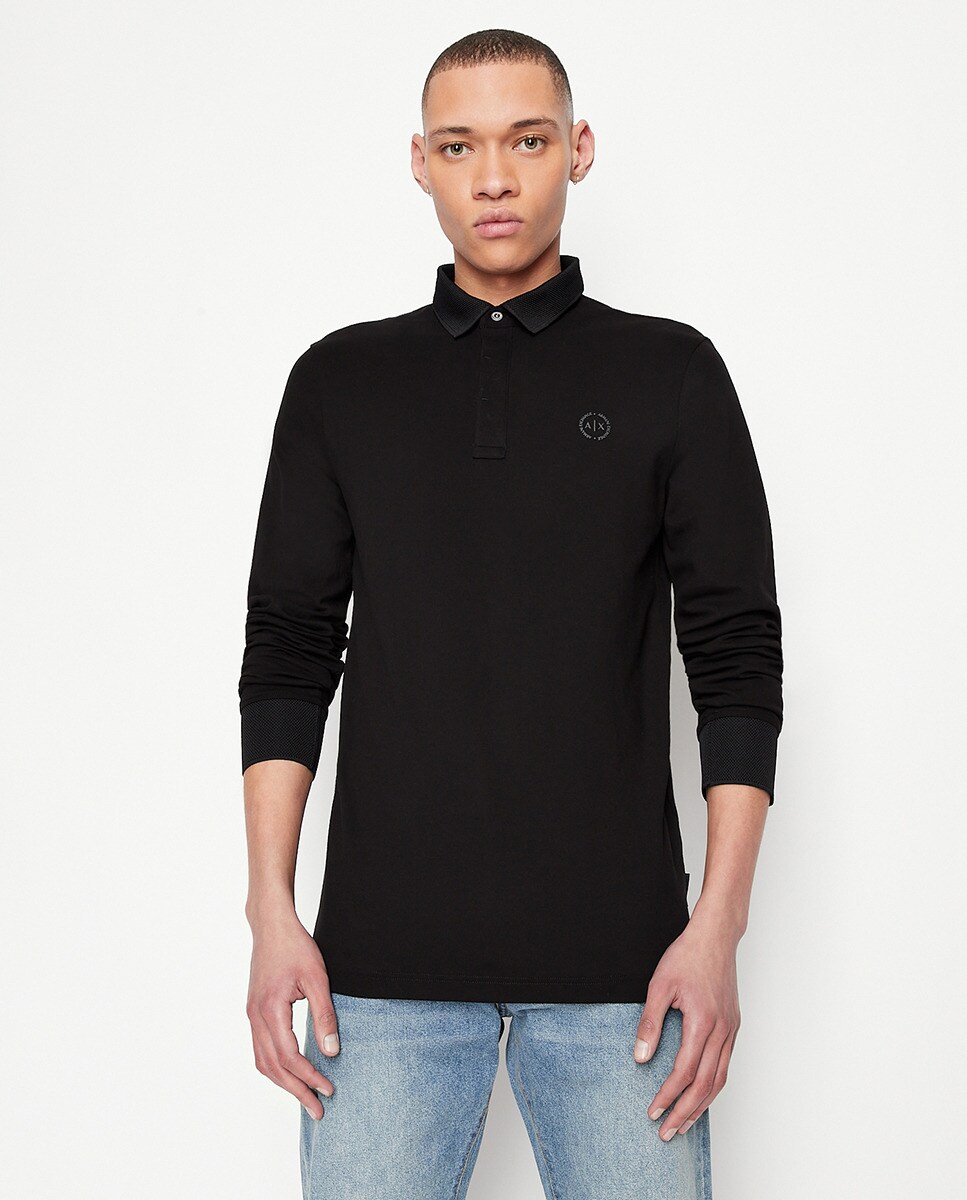 Polo basic manches longues en piqué/stretch. Slim Fit.