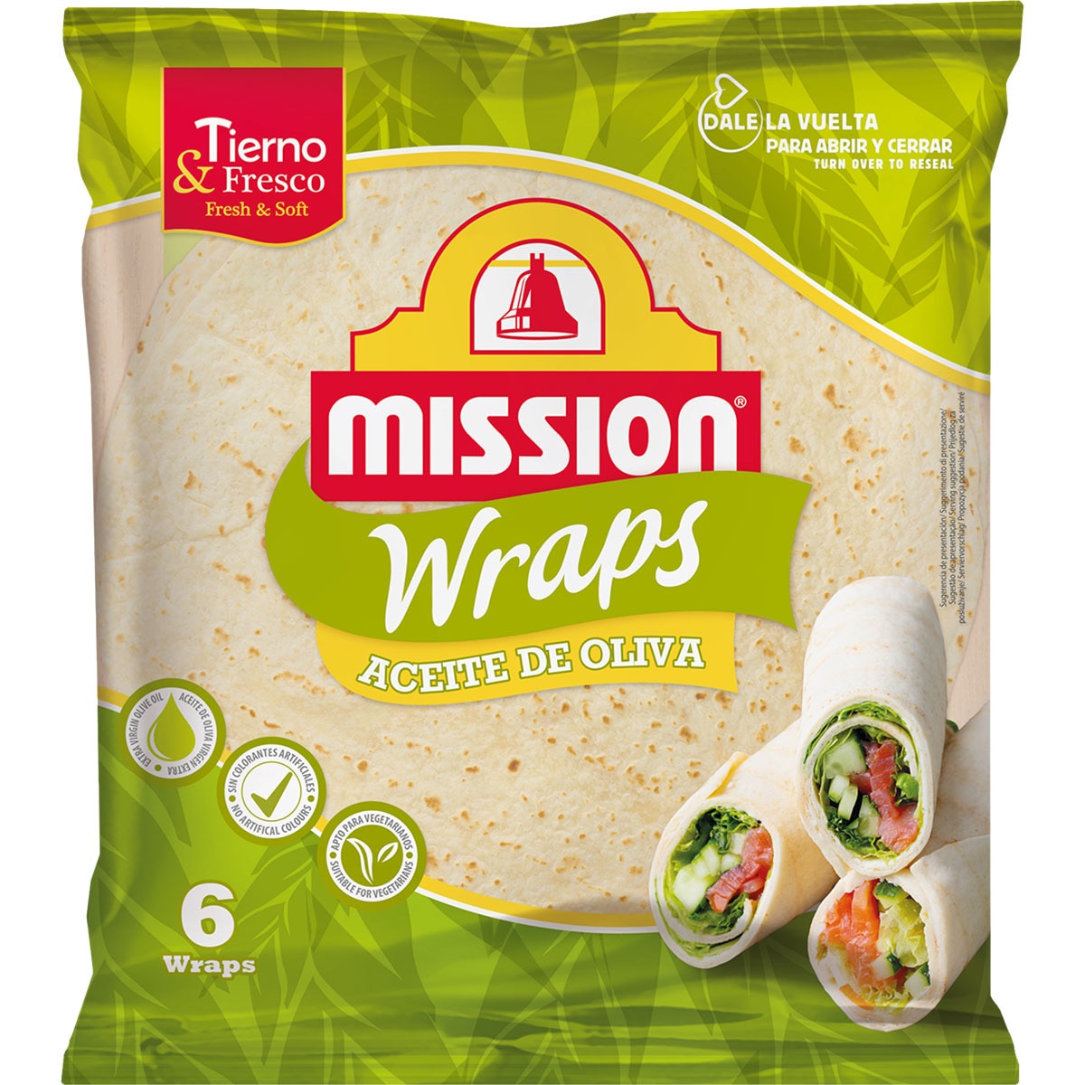 wraps tortillas elaboradas con aceite de oliva 100% virgen extra 6 unidades paquete 370 g