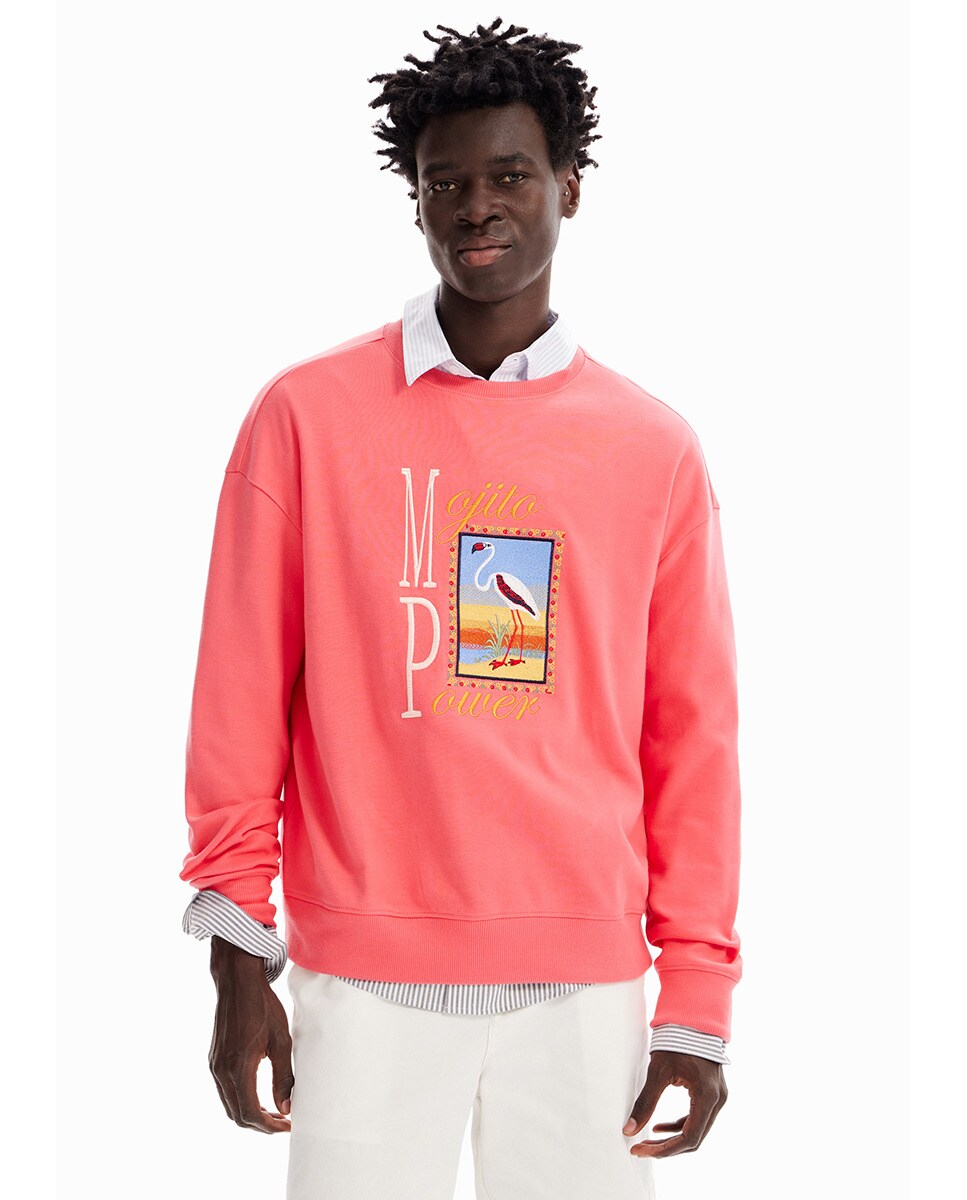 Sweat broderie flamant