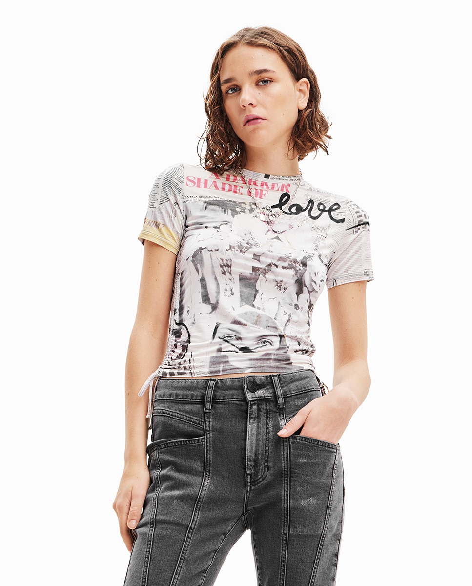 Tshirt slim journal froncé