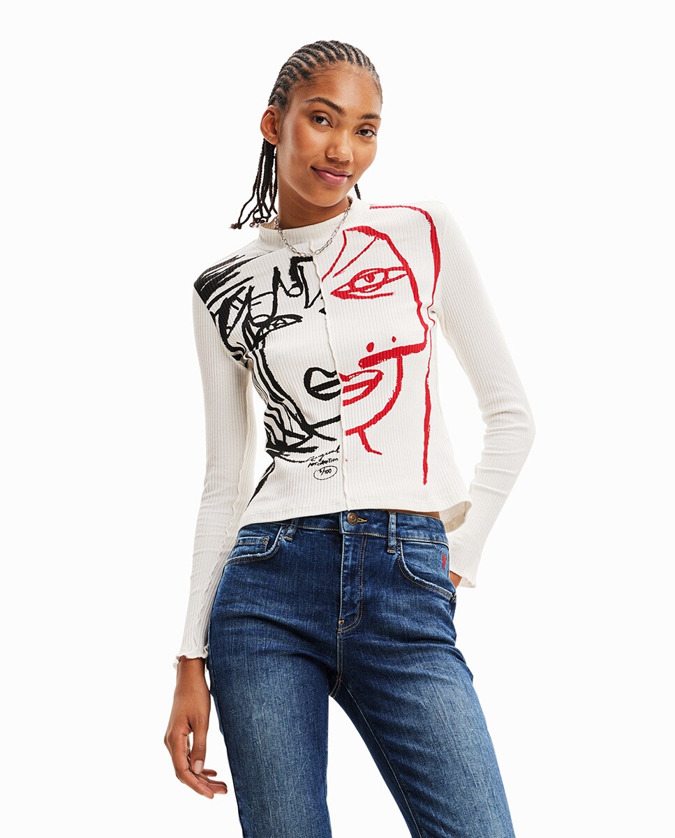 Tshirt côtelé visage