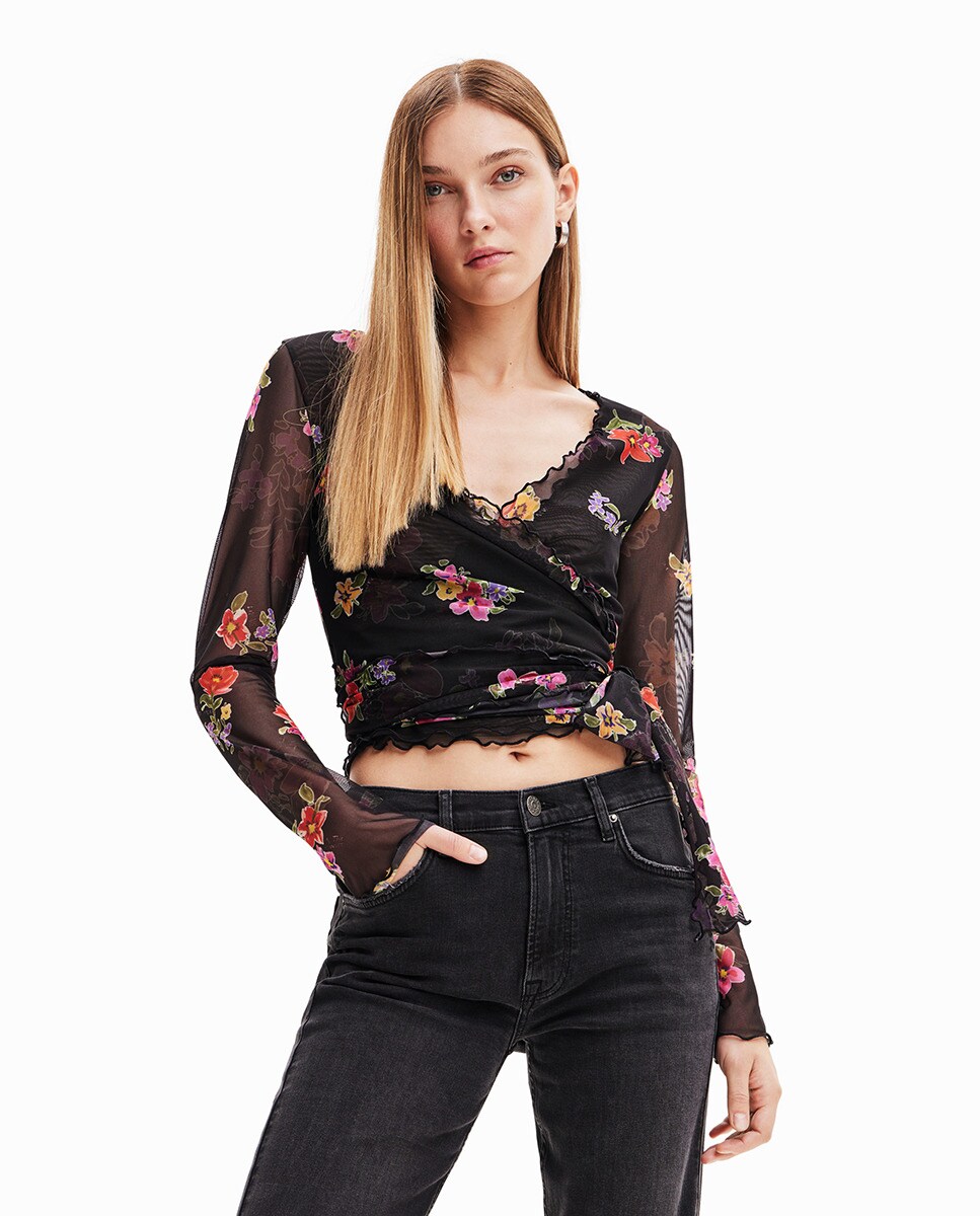 Chemisier cachec?ur tulle floral