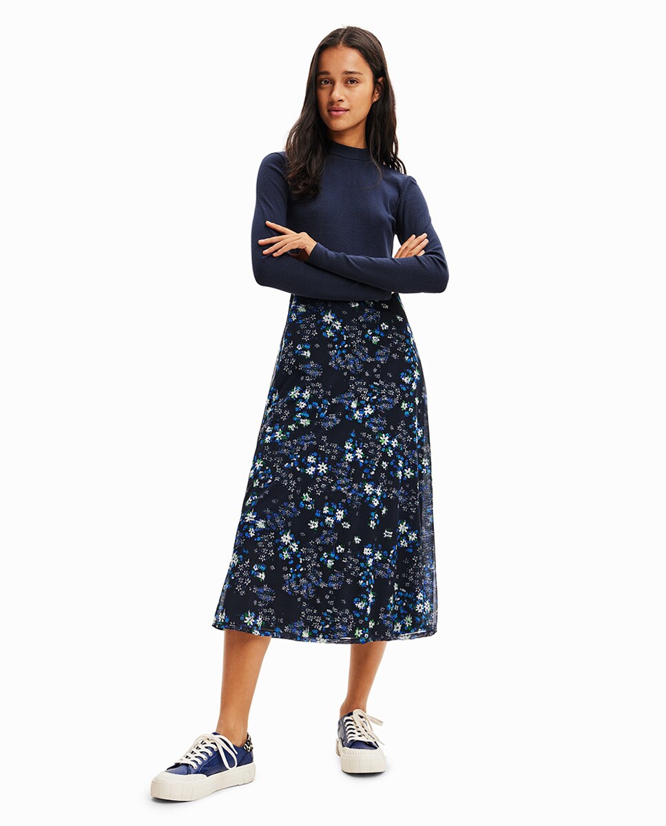 Robe midi combinée à motif