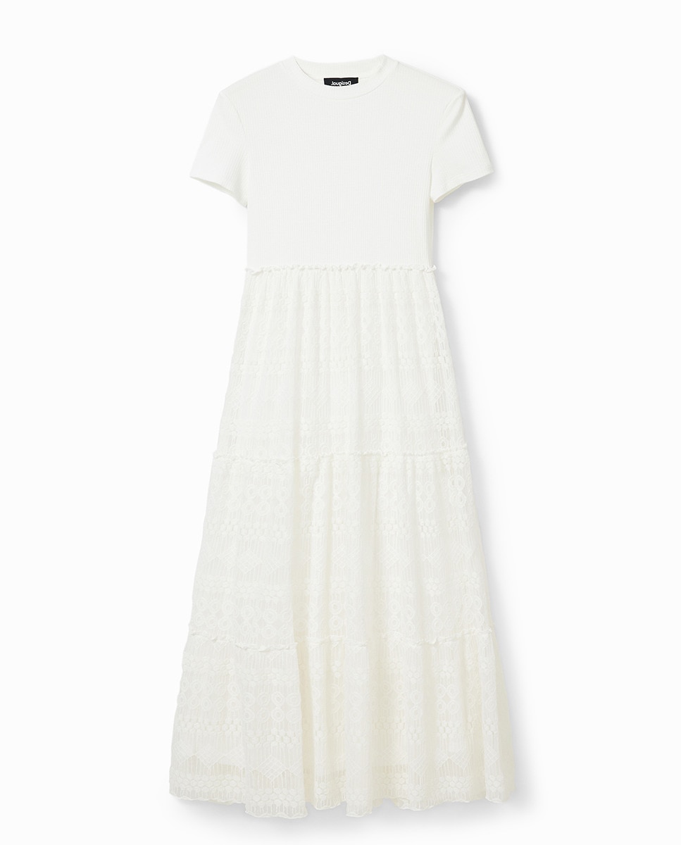 Vestido Midi Combinado com Tule Branco-4