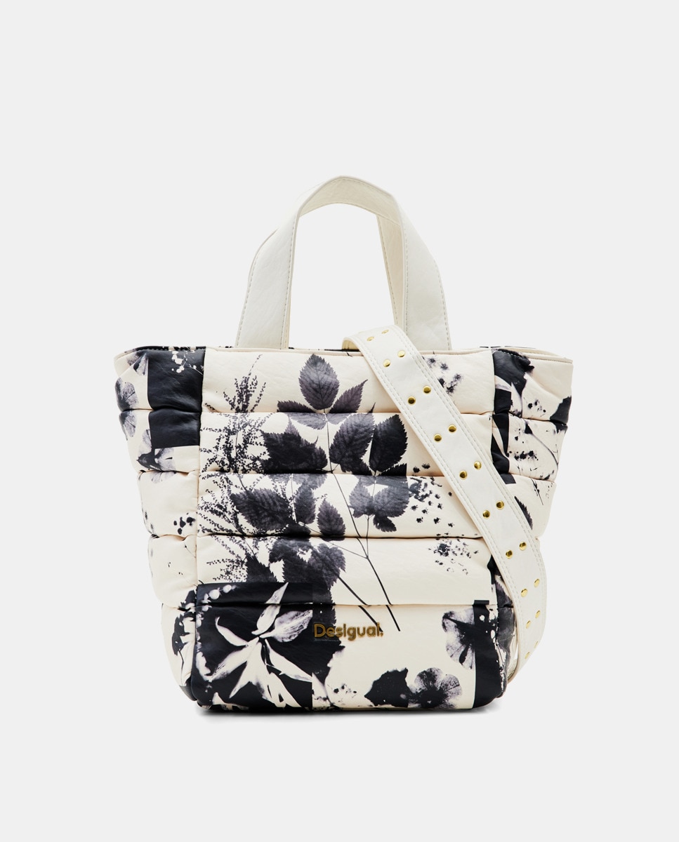 Sac cabas moyen écru à motif contrastant