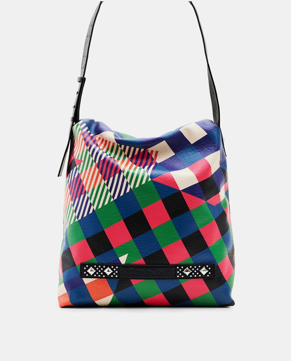 Grand sac porté épaule à imprimé losanges