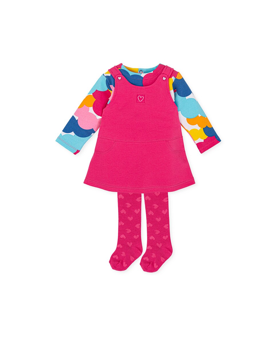 Robe combinée imitation salopette imprimé nuages et collants