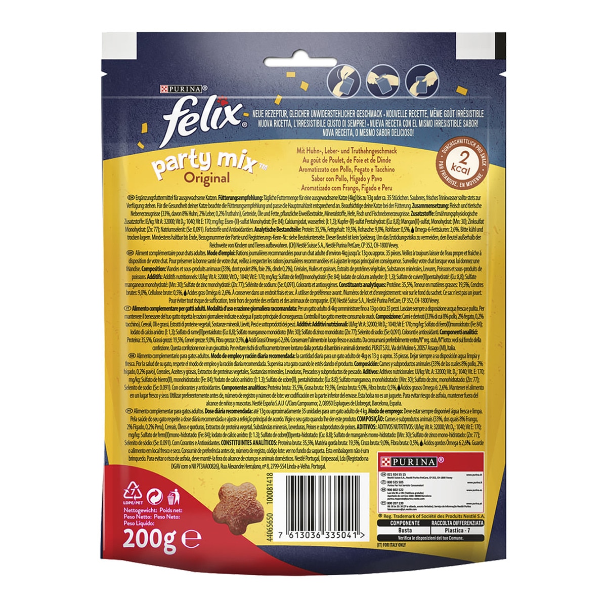 FELIX Party Mix Snack Per Gatti | 8 Bustine Da 60g Con Pollo, Fegato E Tacchino