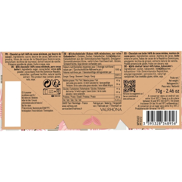 Valrhona Chocolate 46% Bahibe embalagem 70 g