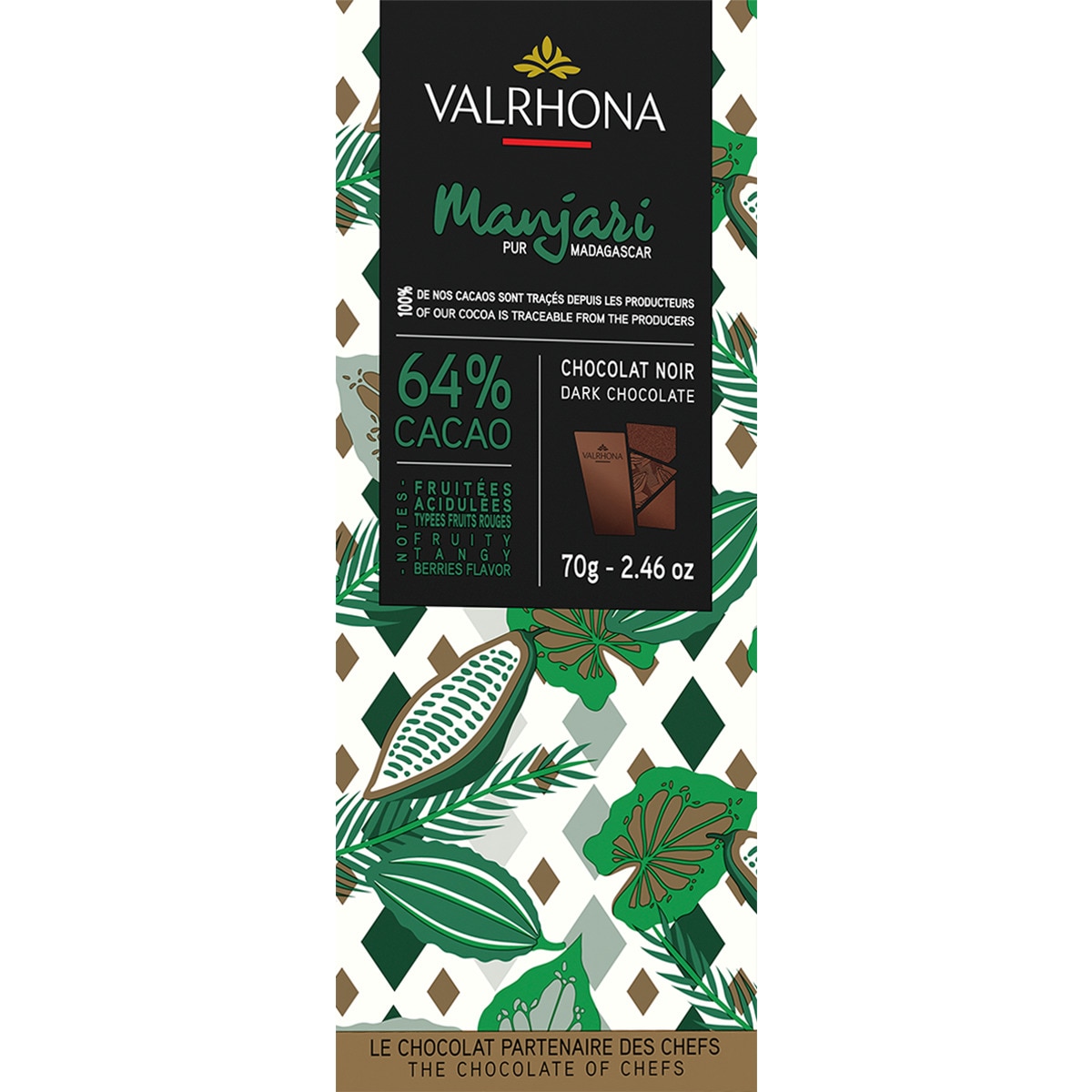 Valrhona Chocolate Preto 64% Manjari embalagem 70 g