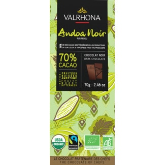 Valrhona Chocolate Preto 70% Andoa Biológico embalagem 70 g - Valhrona