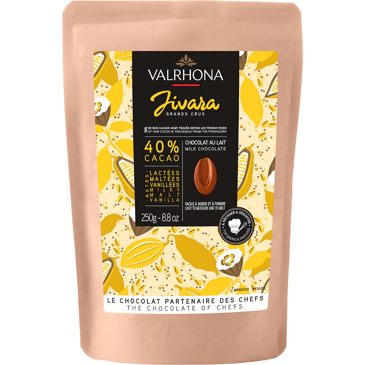 Valrhona Chocolate de Leite 40% Jivara embalagem 250 g