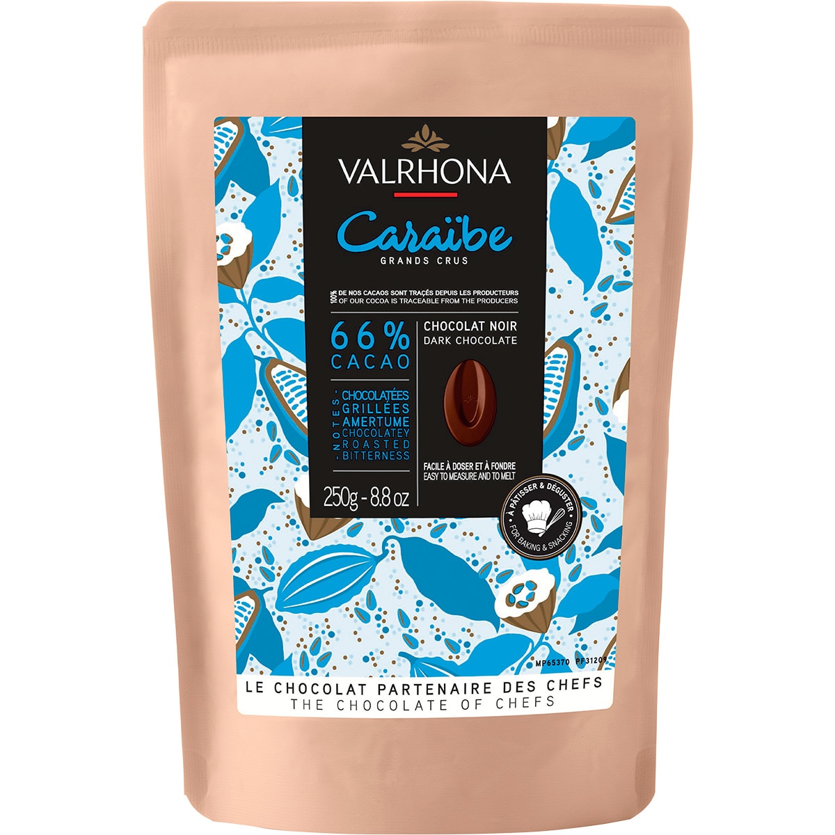 Valrhona Chocolate 66% Caraibe Preto embalagem 250 g