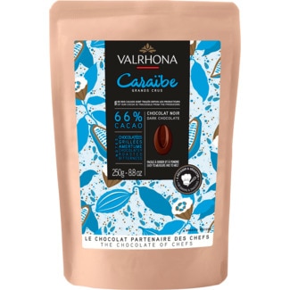 Valrhona Chocolate 66% Caraibe Preto embalagem 250 g - Valhrona