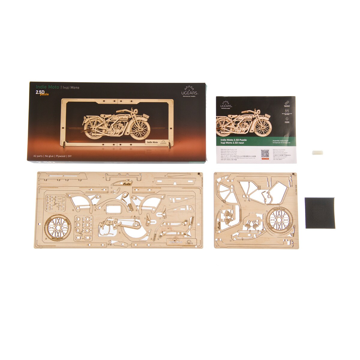Maqueta puzzle para montar Ugears Indie Moto 2.5D 2