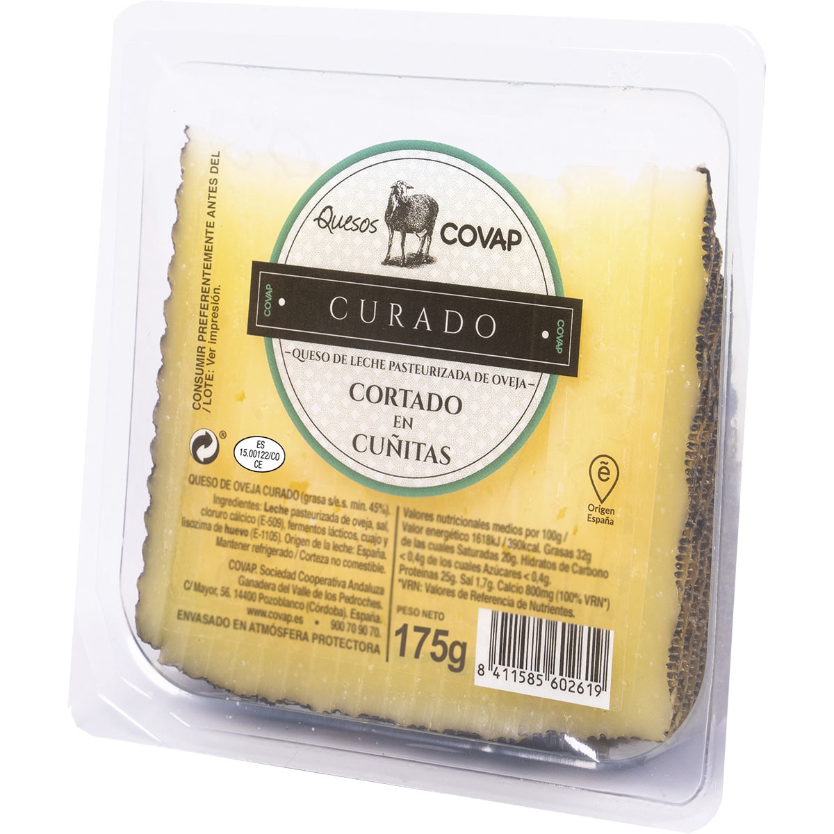 queso curado de oveja elaborado con leche pasteurizada cortado en cuñitas cuña 175 g