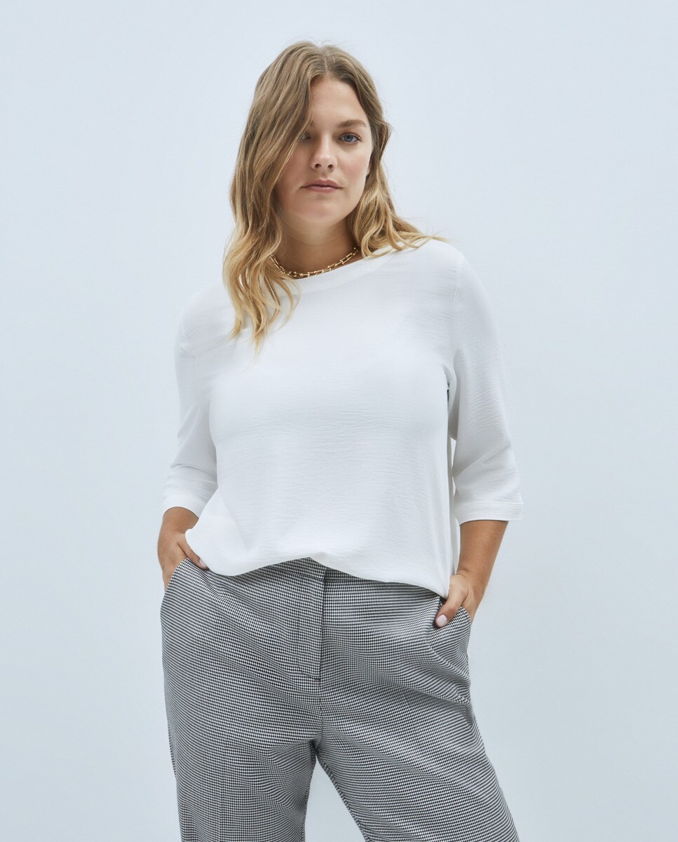 Chemisier uni à manches 3/4