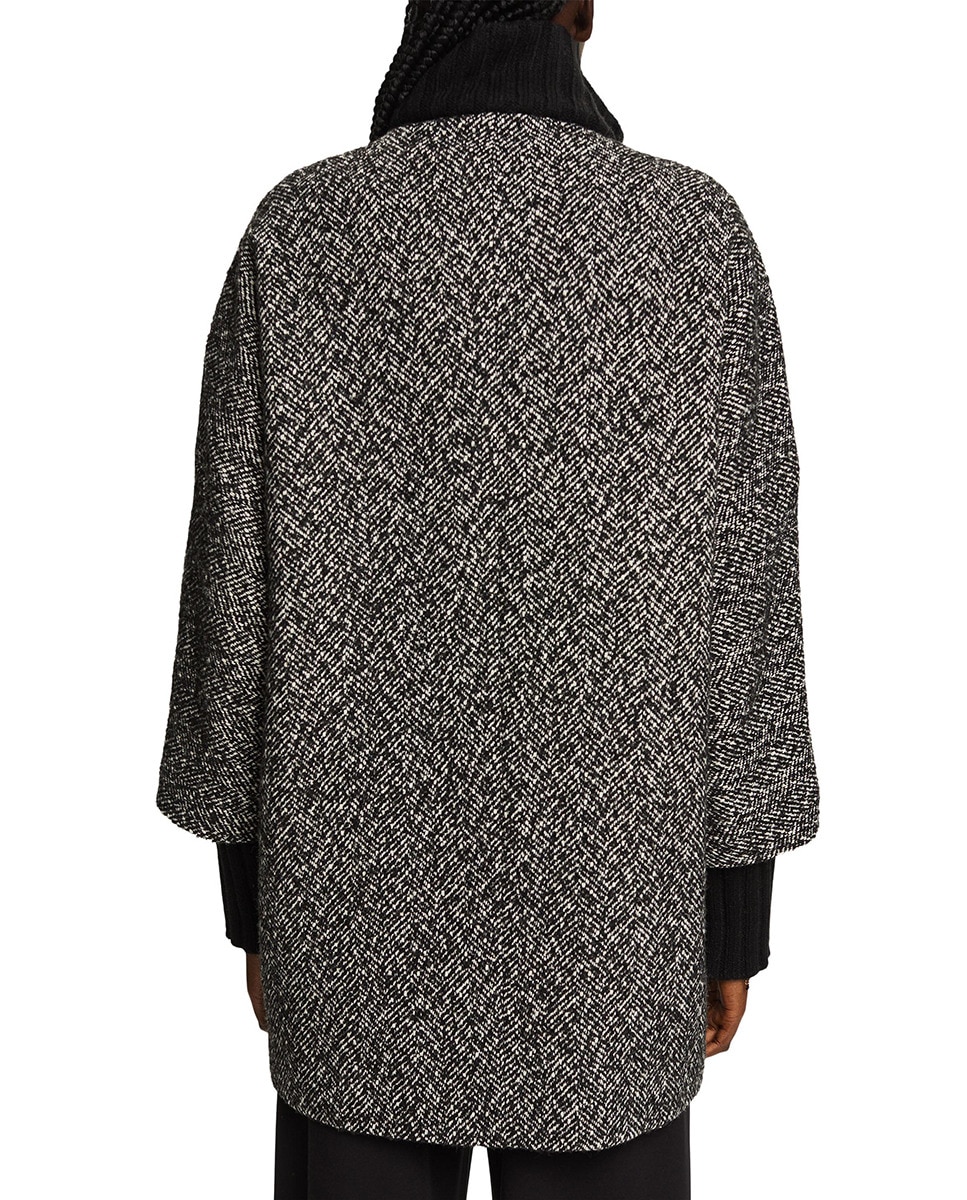 Sobretudo com Gola Chaminé e em Pano Mesclado Preto-2