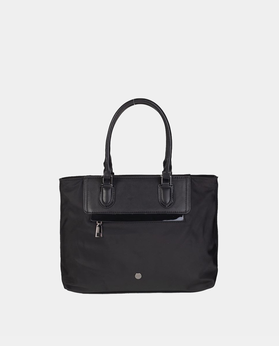 Grand sac tote en nylon à détails vernis