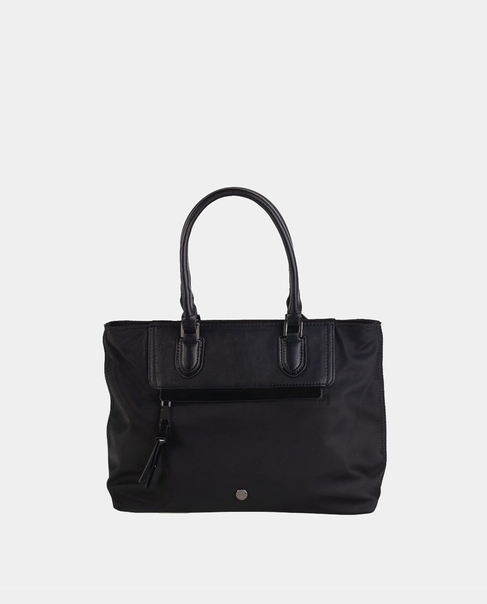 Petit sac tote en nylon à détails vernis