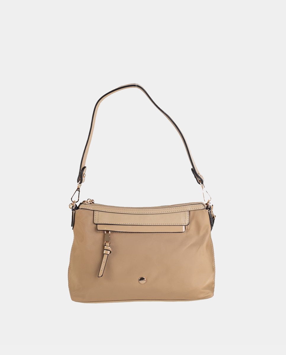 Petit sac à bandoulière en nylon crème à détails vernis