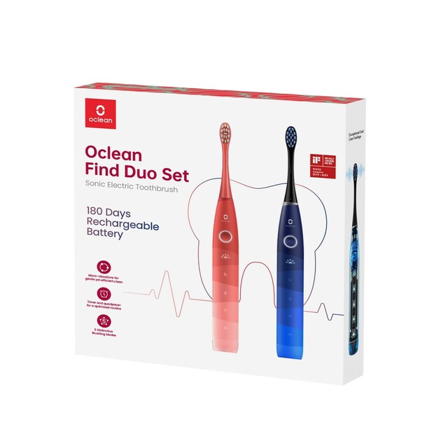Imagem 0 de Escova de Dentes Elétrica Oclean Sonic Find 2D Duo Set Find Series - Azul e Vermelho