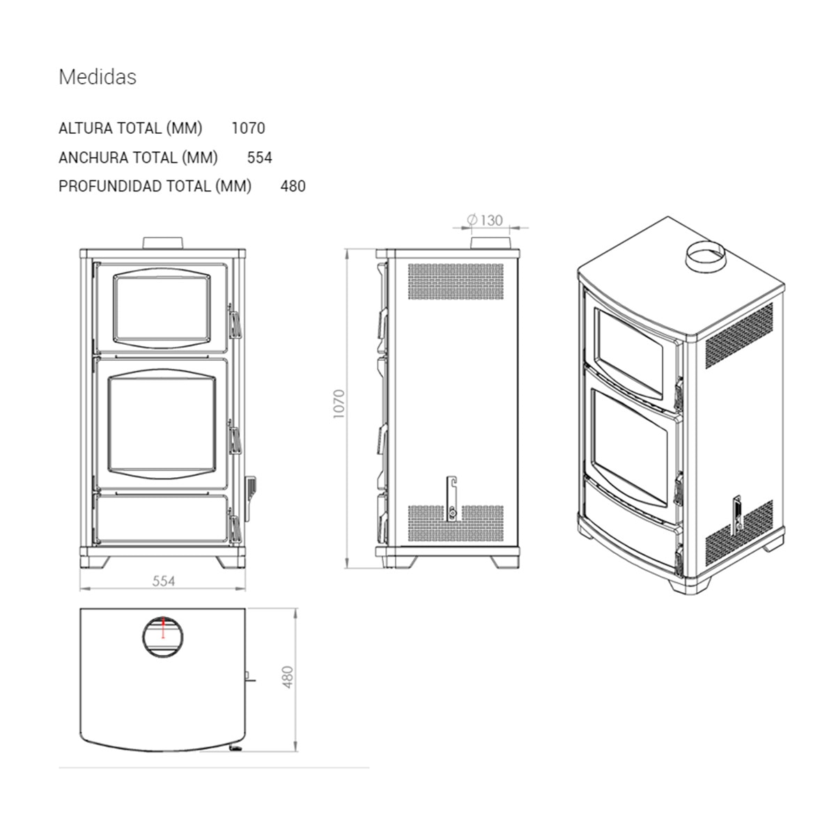 Estufa de Leña TS16 8 kW con Horno Negro-3