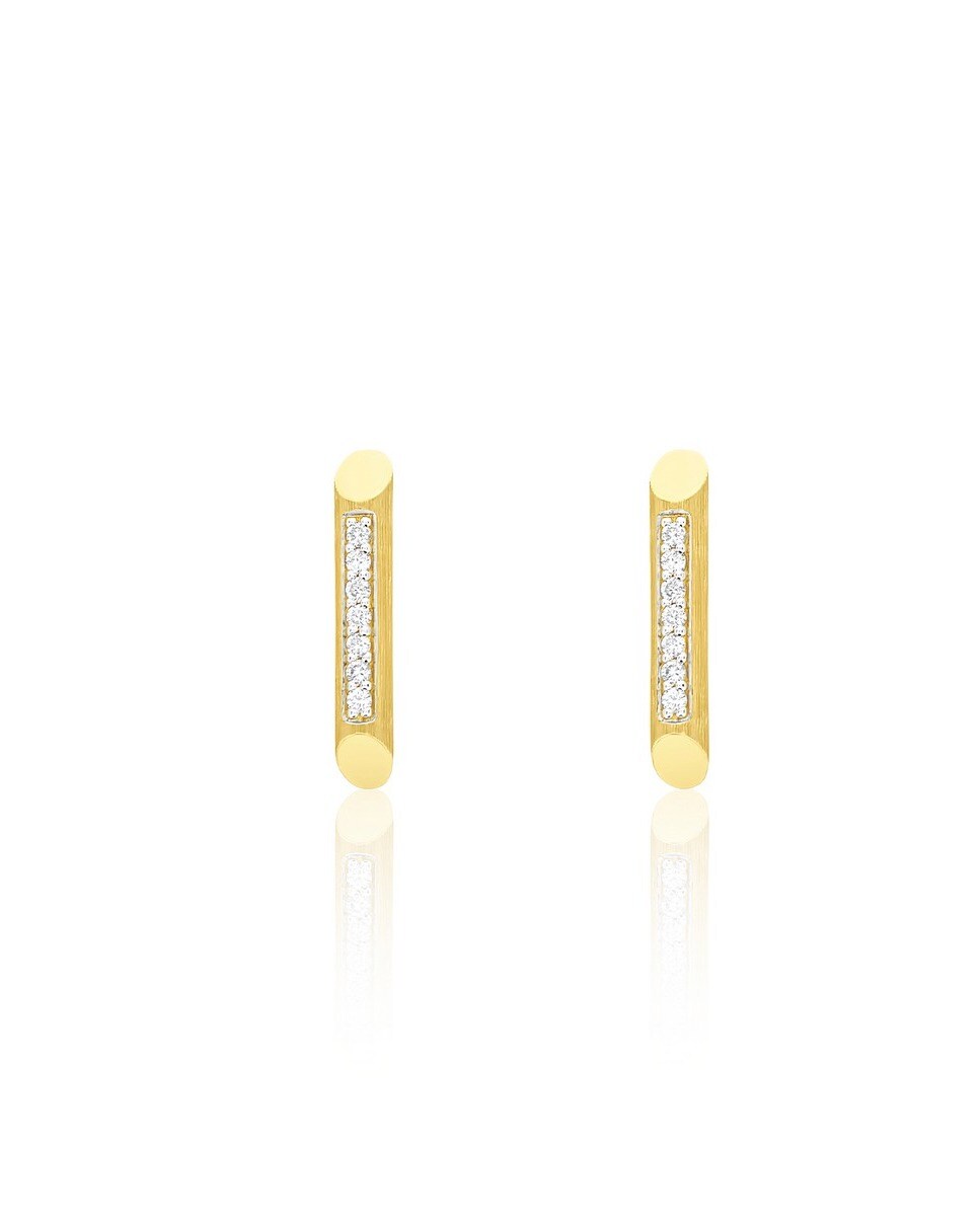 Brincos "Libera"em Ouro Gravado e Diamantes Dourado-1