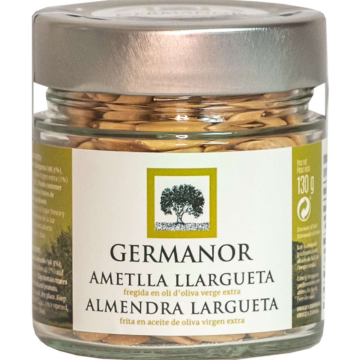 almendras largueta fritas en aceite de oliva virgen extra frasco 130 g