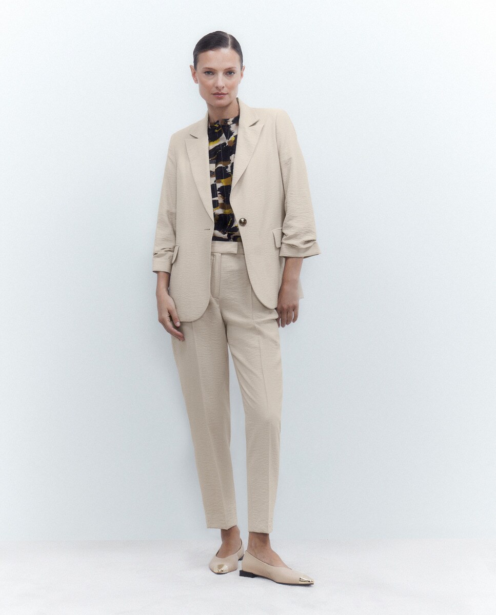 Pantalon coupe droite uni crinkle