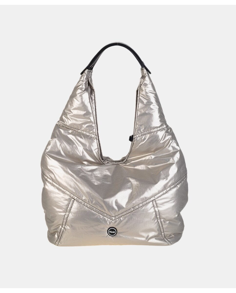 Grand sac hobo en nylon matelassé métallisé zippé