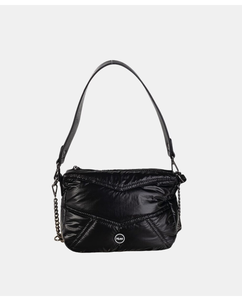 Sac porté épaule moyen en nylon matelassé métallisé avec bandoulière amovible