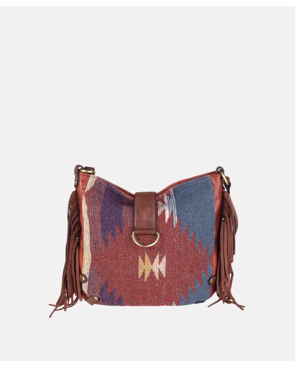 Sac à bandoulière moyen en tissu kilim multicolore tons chauds zippé