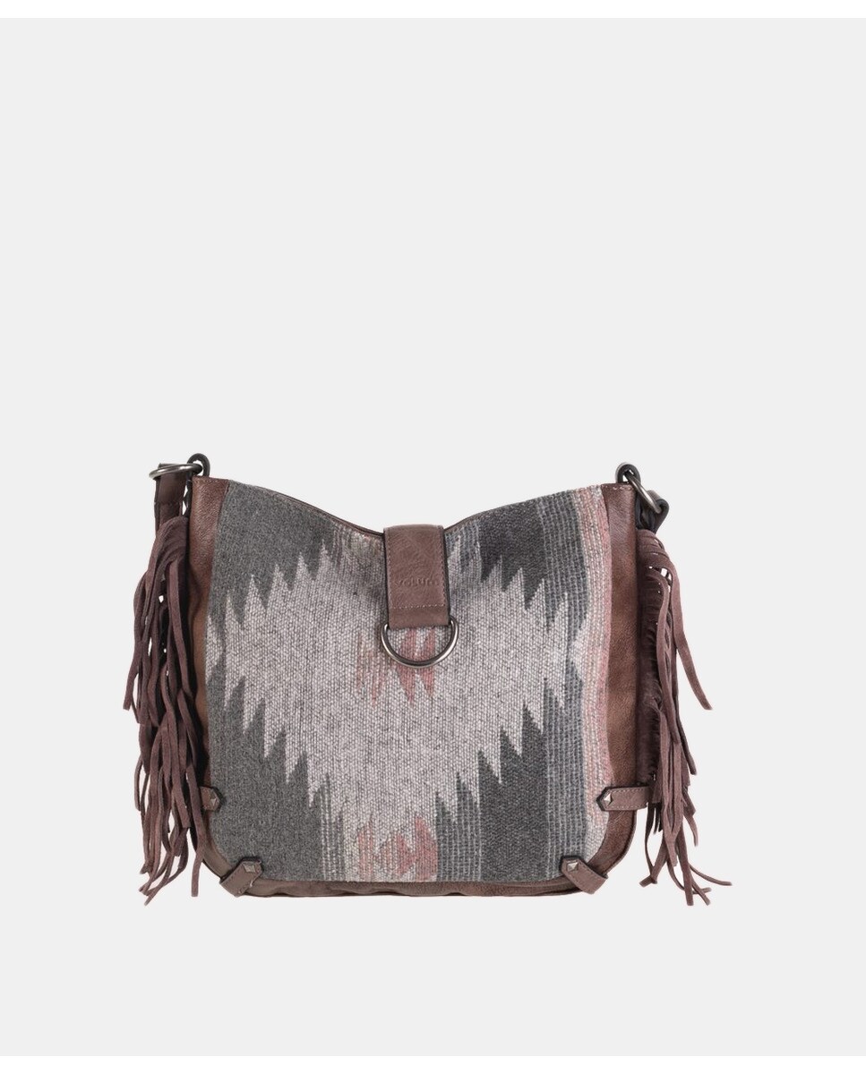 Sac à bandoulière moyen en tissu kilim multicolore tons froids zippé