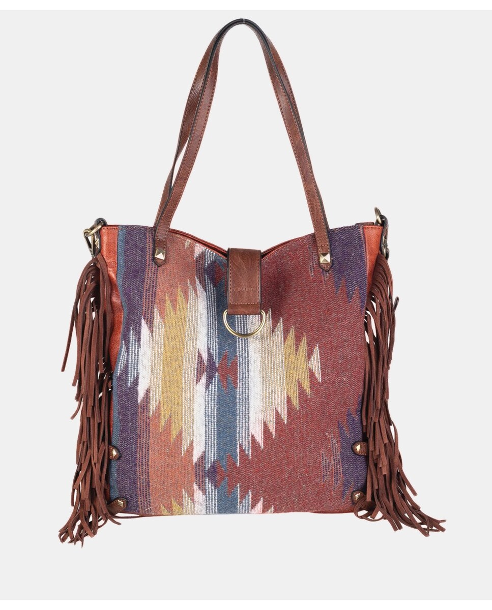 Sac tote en tissu kilim multicolore tons chauds avec bandoulière amovible