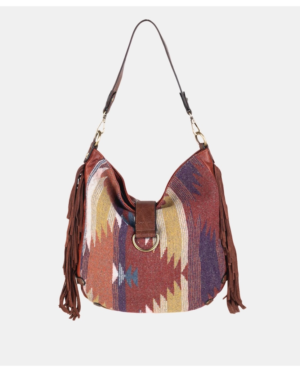 Grand sac hobo en tissu kilim tons chauds avec bandoulière amovible