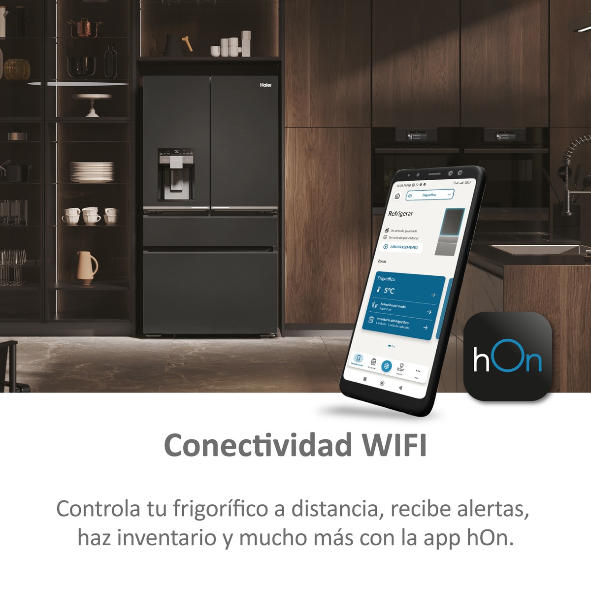 Frigorífico americano Haier Dispensador, WIFI, FD 90 Series 7 Pro - HFW7918EIMB Brushed Black-6
