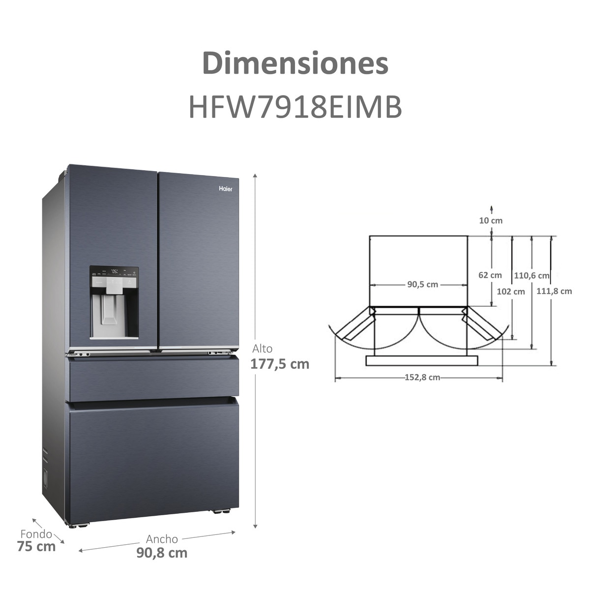 Frigorífico americano Haier Dispensador, WIFI, FD 90 Series 7 Pro - HFW7918EIMB Brushed Black-5