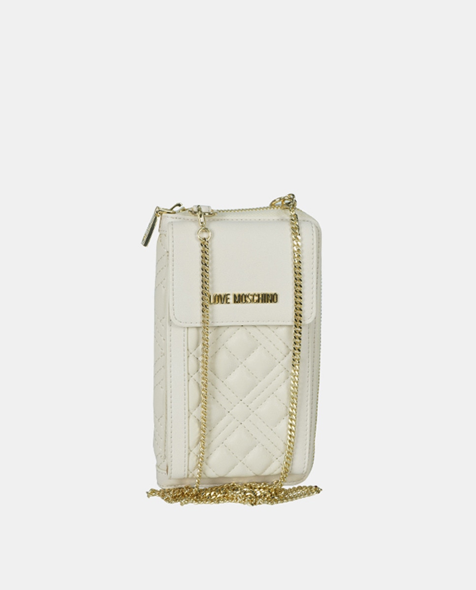 Portetéléphone matelassé écru avec chaîne