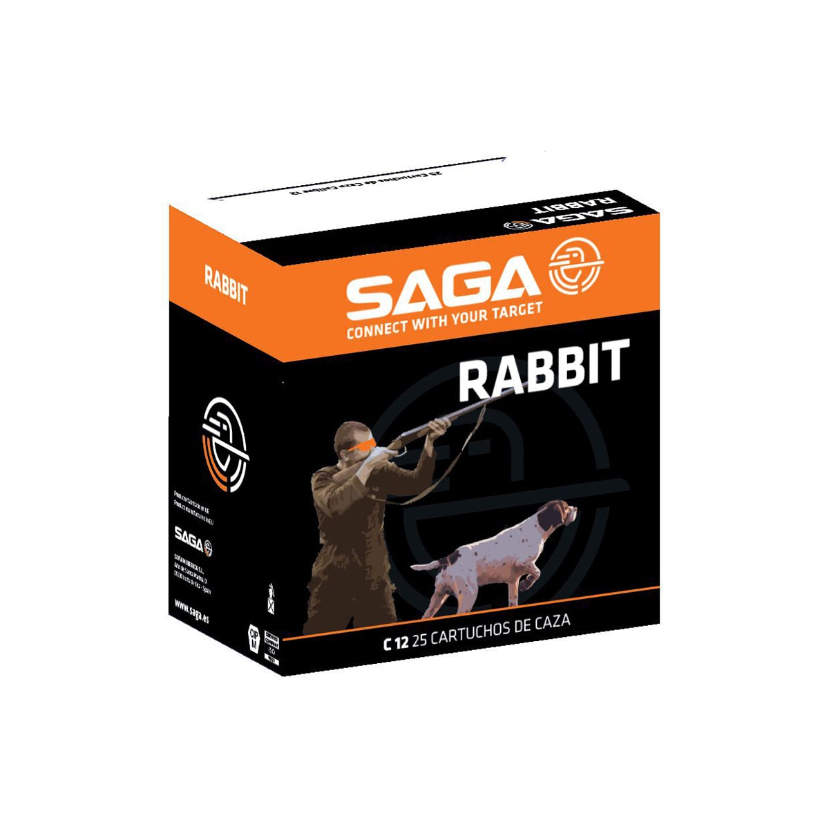 Caja de 25 cartuchos de caza marca SAGA, modelo RABBIT, calibre 12/70 ...