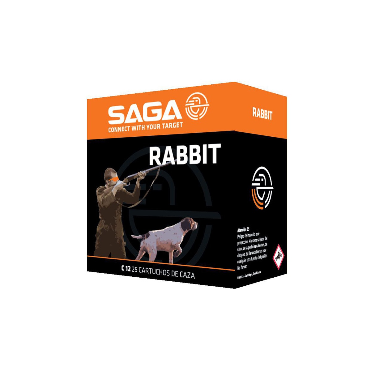 Caja de 25 cartuchos de caza marca SAGA, modelo RABBIT, calibre 12/70 ...